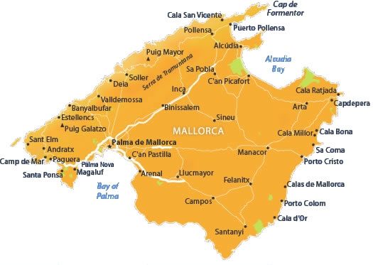 distancias en Mallorca mapa rutas en coche desde aeropuerto Palma a playas y hoteles